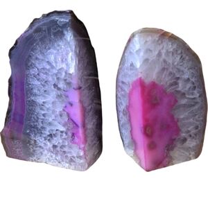 Agate Geode Sections Pair of Dyed Pink​​